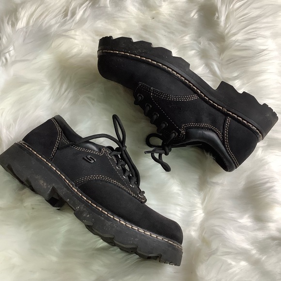Vintage 90s Y2K chunky black suede leather sketchers shoes 8 - Picture 2 of 10